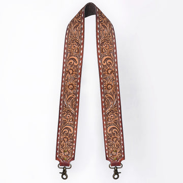 48 In American Darling Gorgeous Floral Hand Carved Genuine Leather Bag Strap With Flower Hand Tooled Design Brown Adbt147C
